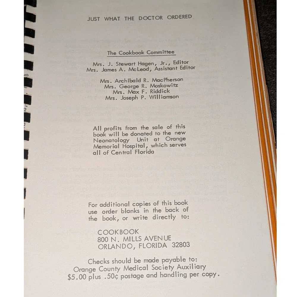 Just What the Doctor Ordered! Orange County Medical Society Auxiliary Cookbook